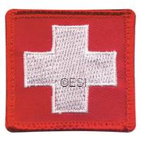 Rothco White Cross w Red Morale Patch - Square - 1&7/8